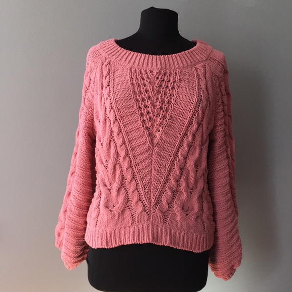 New Express Cable Knit Chenille Boat Neck Sweater - Picture 3 of 6